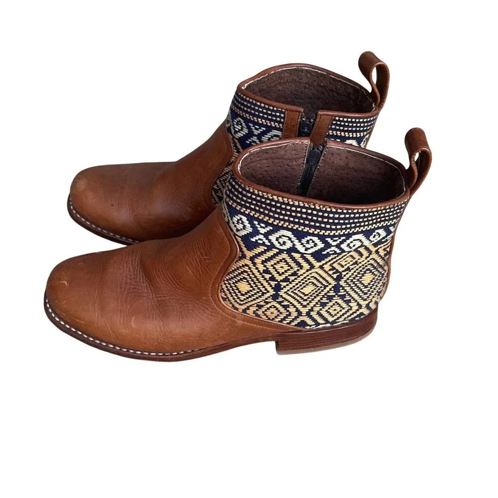 Teysha Women's Brown Leather Ankle Boots Woven Aztec Tribal Western Women's 7.5 - Picture 6 of 8